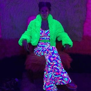 Dolls kill club exx green neon fur jacket
